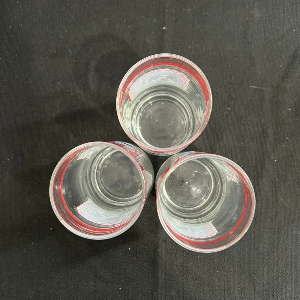 Vintage Farmhouse Cow Drinking Glasses Set of 3 Red Gingham Checkered Glass